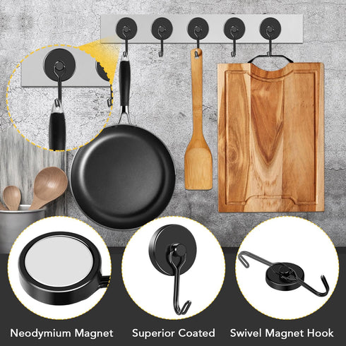 MIKEDE Magnetic Hooks, 110LB Heavy Duty Neodymium Black Magnet Hooks, Strong Swivel Magnetic Hooks Rust Proof for Indoor Outdoor Hangers Hanging, ...